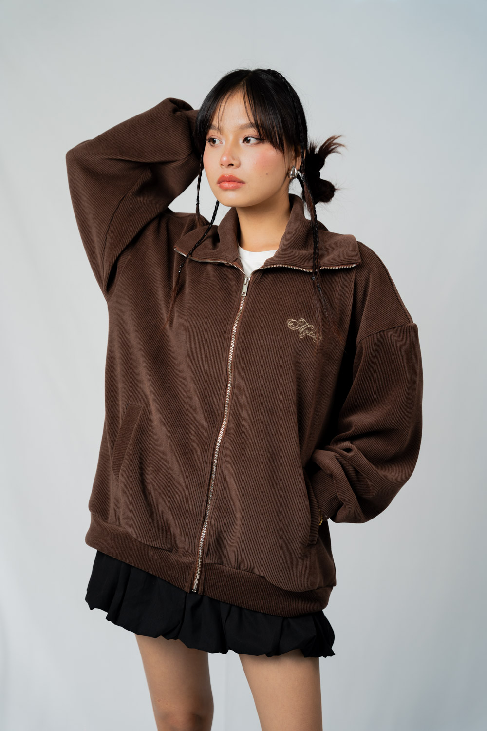 Celine Brown High Neck Zip Sweater